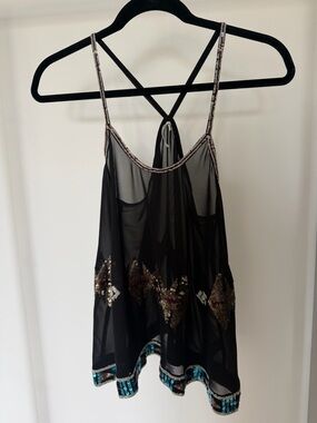 BB Dakota Black Sheer Sequin-Trim Top